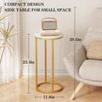 C Shaped end Table,Wood Round Side Table for Couch,Small Sofa Table with Metal Frame for Bedroom,Living Room,Bedside,Gold Color(11.81" D x 11.81" W x 23.62" H)