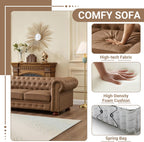 Chesterfield Leather Sofa, 89" Mid Century Modern Couch with Low Back, Roll Arm Nailhead Trim Classic 3 Seater Couch for Living Room, Office, Apartment, Faux Leather Brown