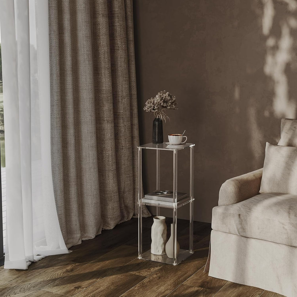HMYHUM Acrylic Drink Table for Small Spaces, 10" Square, Clear Small Side Table/End Table for Living Room, Sofa, Easy Assembly, Modern, 26" H