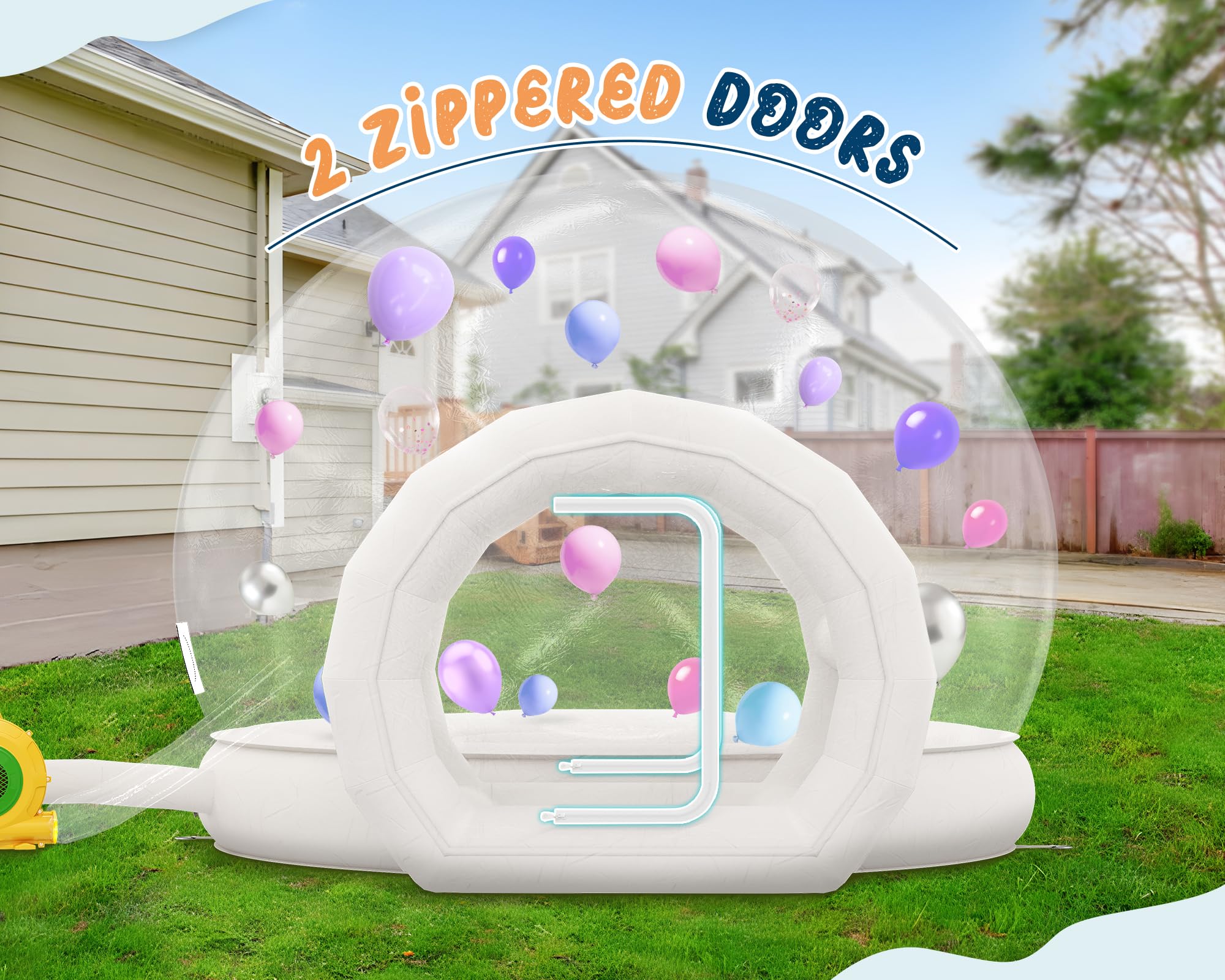 Jocisland 13FT Bubble-Haus mit Tunnel und Ballons, PVC-Hüpfblasenhaus mit 750W und 550W Gebläsen für Party, gewerblichen Gebrauch, Hochzeit