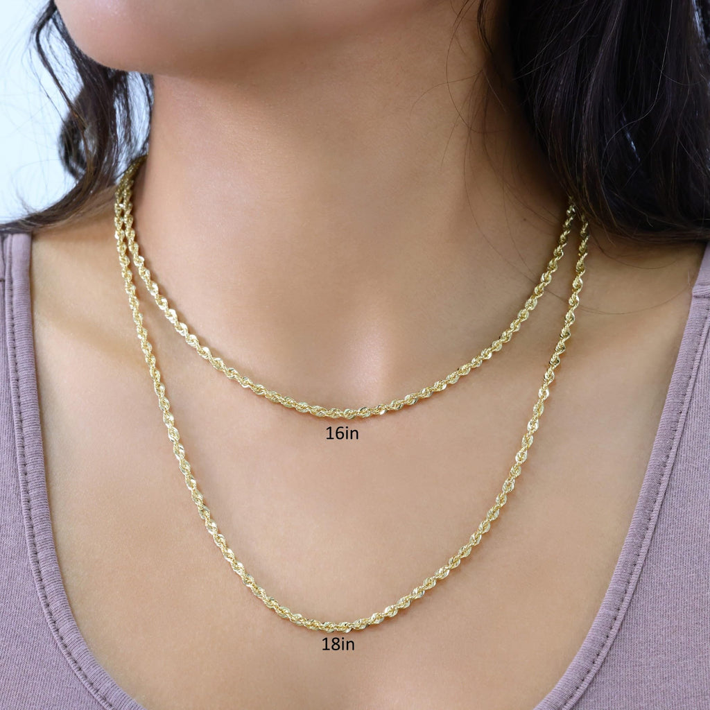 Nuragold 14K Real Yellow Gold Rope Diamond Cut Chain Lightweight Necklace 16"-30" (1.5mm-4mm) Italian Jewelry for Men & Women