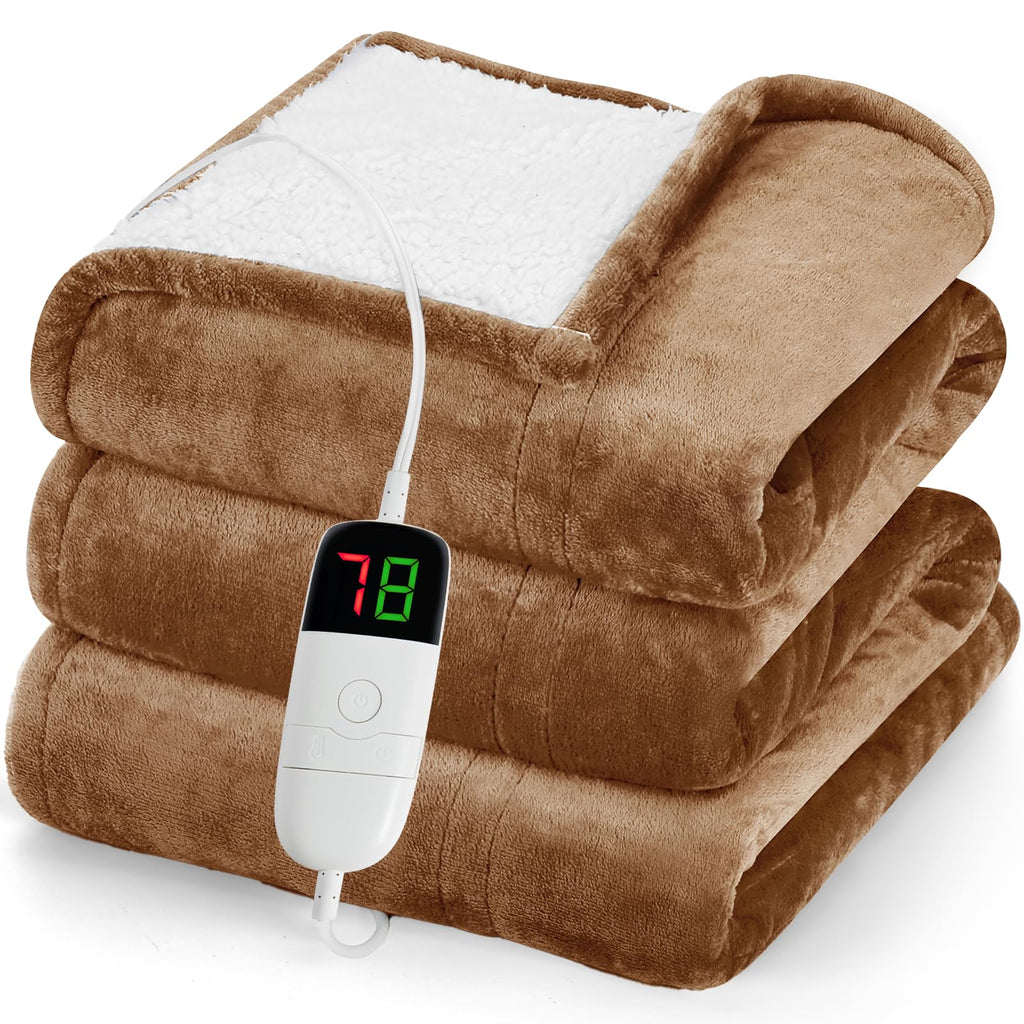 greenoak Heated Blanket Electric Throw 50"X60", Heating Blanket with 10 Heat Levels 1/2/4/6/8 Hours Auto-Off Overheat Protection, Flannel Sherpa Soft Warm Heater, ETL Certified Coral Pink