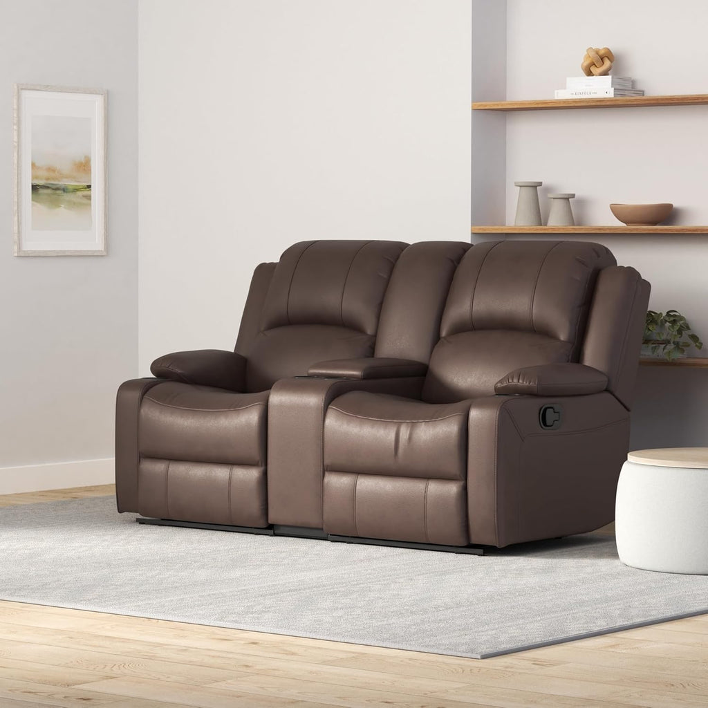 67" Wall Hugger Reclining | RV Theater Seats | Double Recliner RV Sofa & Console | RV Couch | RV Theater Seating | RV Furniture (Manual, Chocolate)