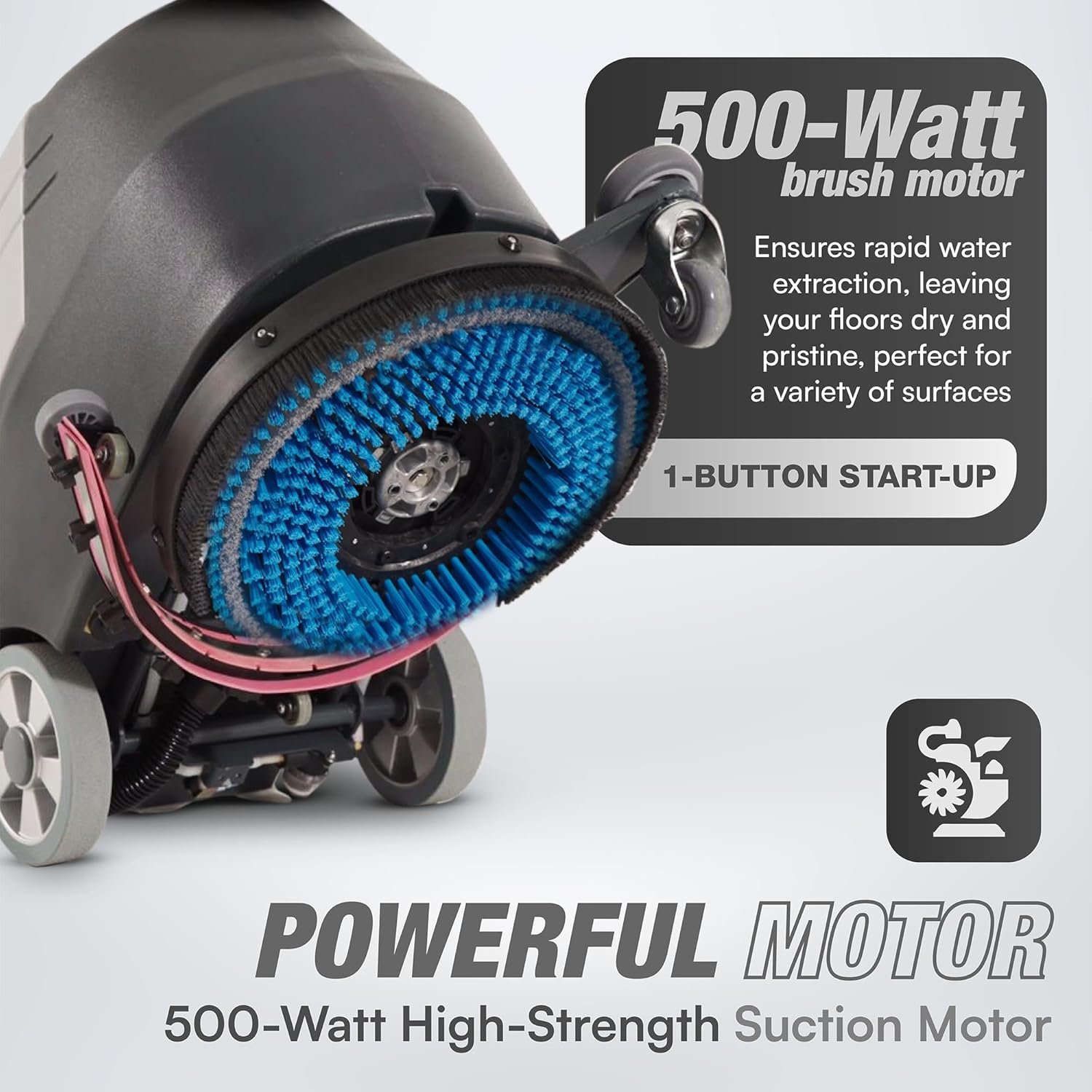 Battery Powered Walk Behind Floor and Carpet Scrubber Buffer Polisher Machine, 16" Brush, 21.5" Squeegee Width, 6.5 gal Tank, Brush Speed 200 RPM, Includes a Hard Brush Soft Brush and 3 Scouring pads