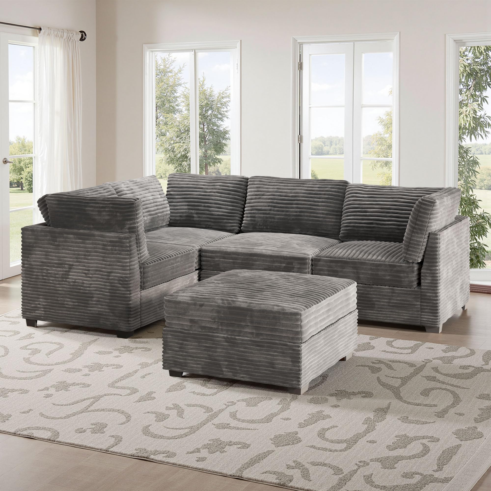 Modular Sectional Sofa,5 Pieces Sectional Couches for Living Room,L Shaped Cloud Couch Chaise Set, Black