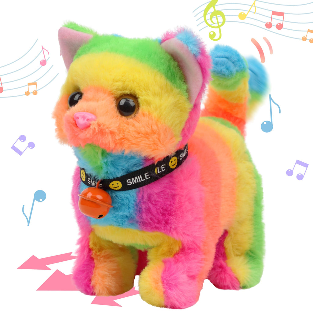 Hopearl Hopping Rabbit with Bell Interactive Electronic Pet Plush Bunny Toy with Sounds and Movements Animated Walking Wiggle Ears Twitch Nose Gift for Toddlers Birthday, Rainbow, 7''