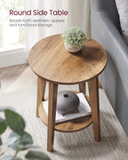VASAGLE Side Table, Small Round End Table with Lower Shelf, Nightstand for Small Spaces, Living Room, Bedroom, Rustic Walnut ULET283T41