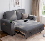 LINSY HOME Sectional Sleeper Sofa with Pull Out Couch Bed - Convertible Plush Corduroy Cloud Couch with Storage Chaise & USB Charging, Comfy Modular Couches for Living Room, Green