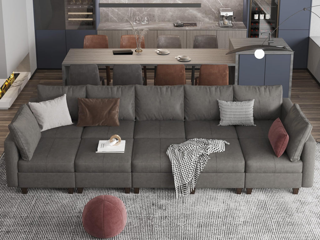 EASE MOOSE Faux Leather Sectional Sofa Sleeper Couch with Storage,Faux Leather Moduar Sectional Sleeper Sofa Bed Modular Couch for Living Room