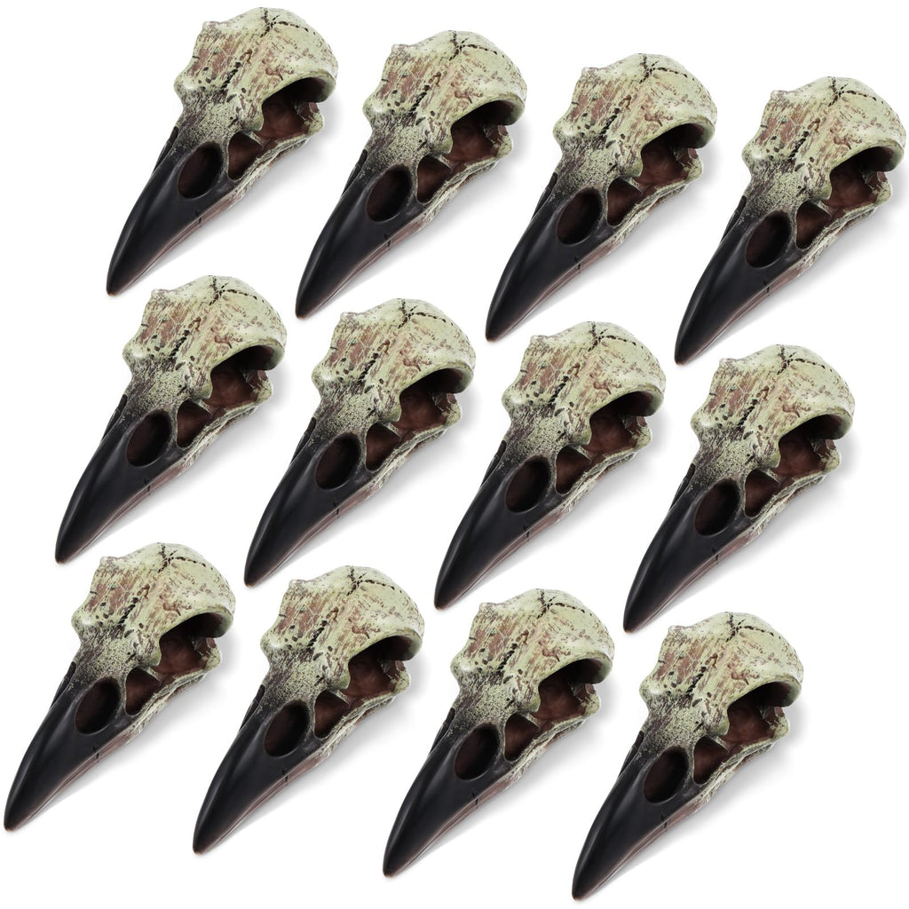 Geetery 4 Pcs Halloween Raven Skull Figurine Scavenger Gothic Crow Hanging Wall Sculpture Resin Raven Skull Statue for Home Faux Bird Bone Jewelry Necklace Decor (2.36 Inch)