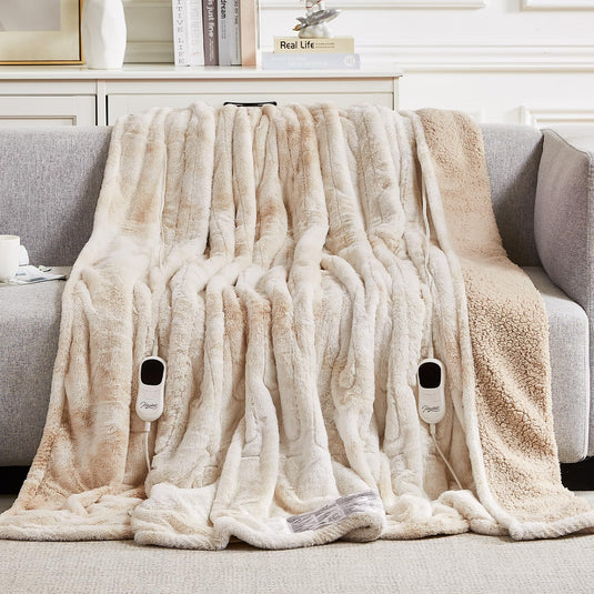 Homemate Heated Blanket Electric Throw - 50x60 Heating Blanket Throw 5 Gears Auto-Off 10 Heat Levels Heat Blanket Over-Heat Protection Luxury Faux Fur Sherpa Heater Blanket Electric ETL Certification