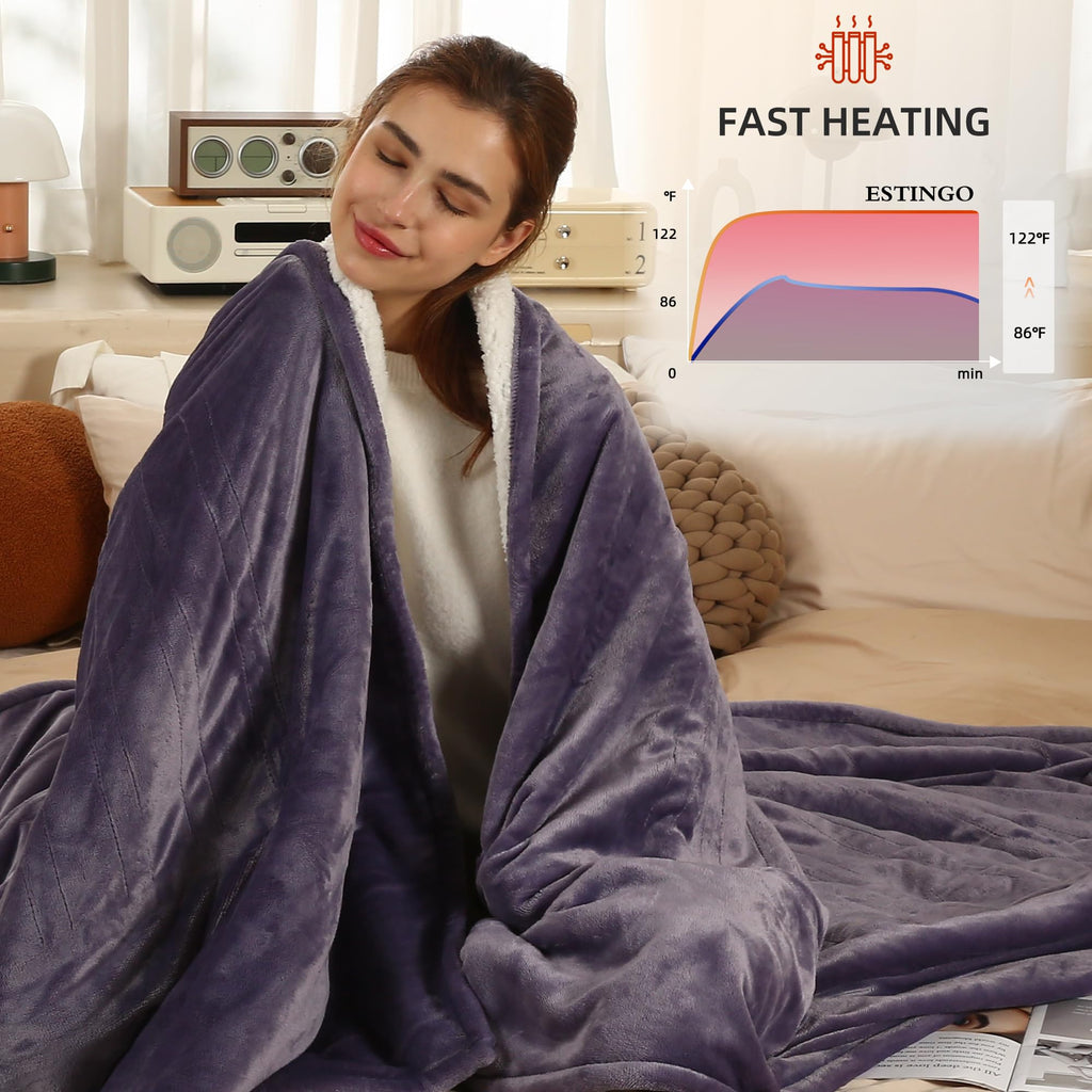 Coperta Elettrica Riscaldata Plaid con 5 Livelli di Riscaldamento e Spegnimento Automatico dopo 4 Ore, Plaid Riscaldato 50"x60" con Certificazione ETL e FCC per Casa e Ufficio, Lavabile in Lavatrice, Grigio Scuro