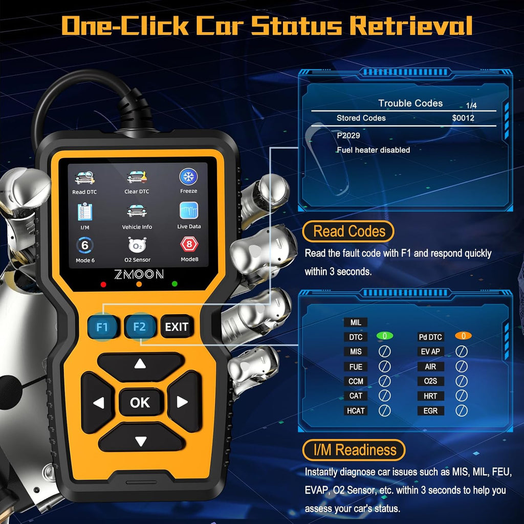 ZMOON ZM201 Professional OBD2 Scanner Diagnostic Tool, Enhanced Check Engine Code Reader with Reset OBDII/EOBD Car Diagnostic Scan Tools for All Vehicles After 1996, 2025 Upgraded