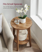 VASAGLE Side Table, Small Round End Table with Lower Shelf, Nightstand for Small Spaces, Living Room, Bedroom, Rustic Walnut ULET283T41