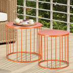LEWIS&WAYNE Outdoor Side Table Set of 2, Metal Circle Accent End Tables for Balcony Backyard Garden Indoor Living Room, Durable Nesting Coffee Tables, 20”+16” Dia, Orange