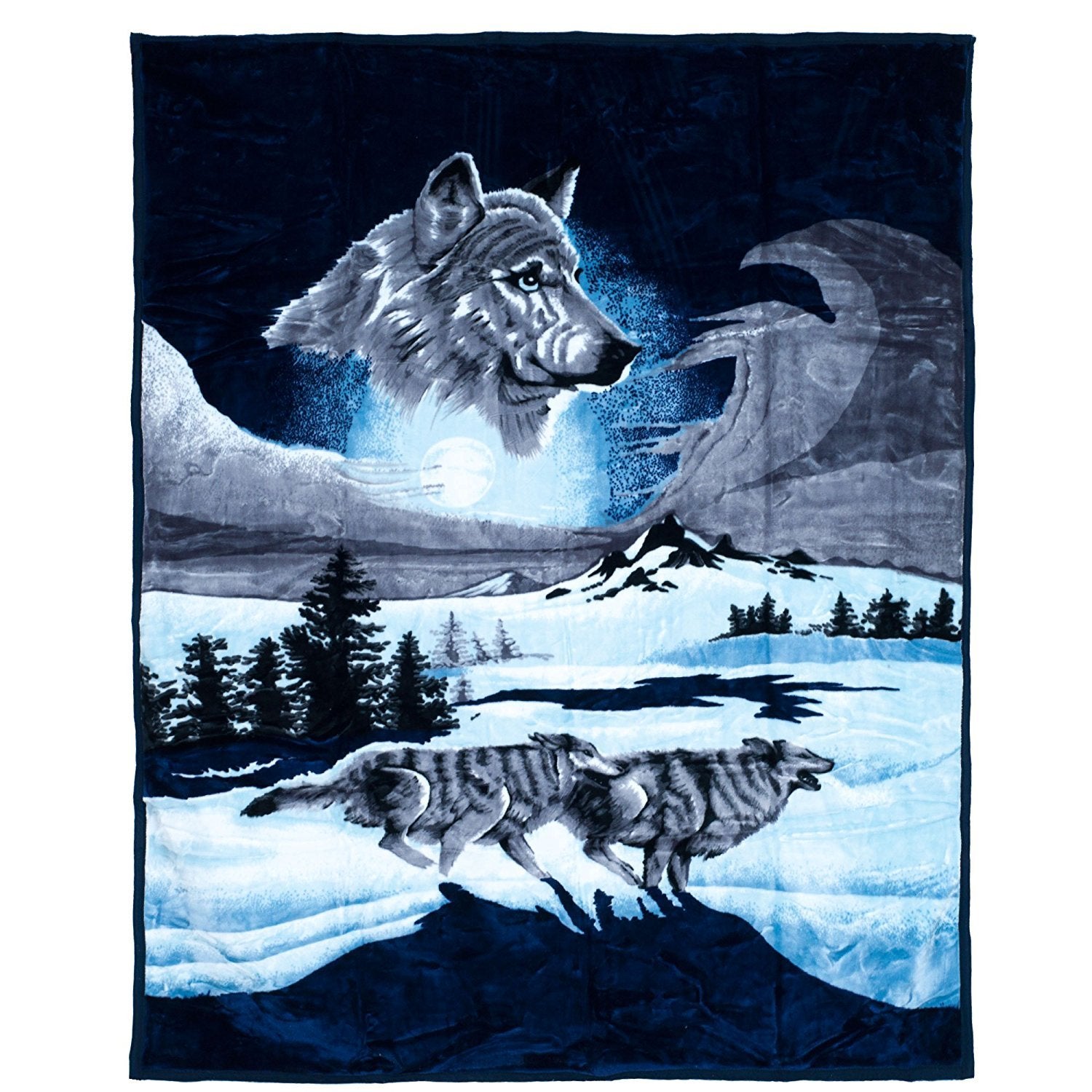 Lavish Home Wolf Blanket - 74x91-inch Printed Winter Wolf Blanket - Plush Thick 7.5lb Faux Mink Queen Throw for Couch, Sofa, or Bed