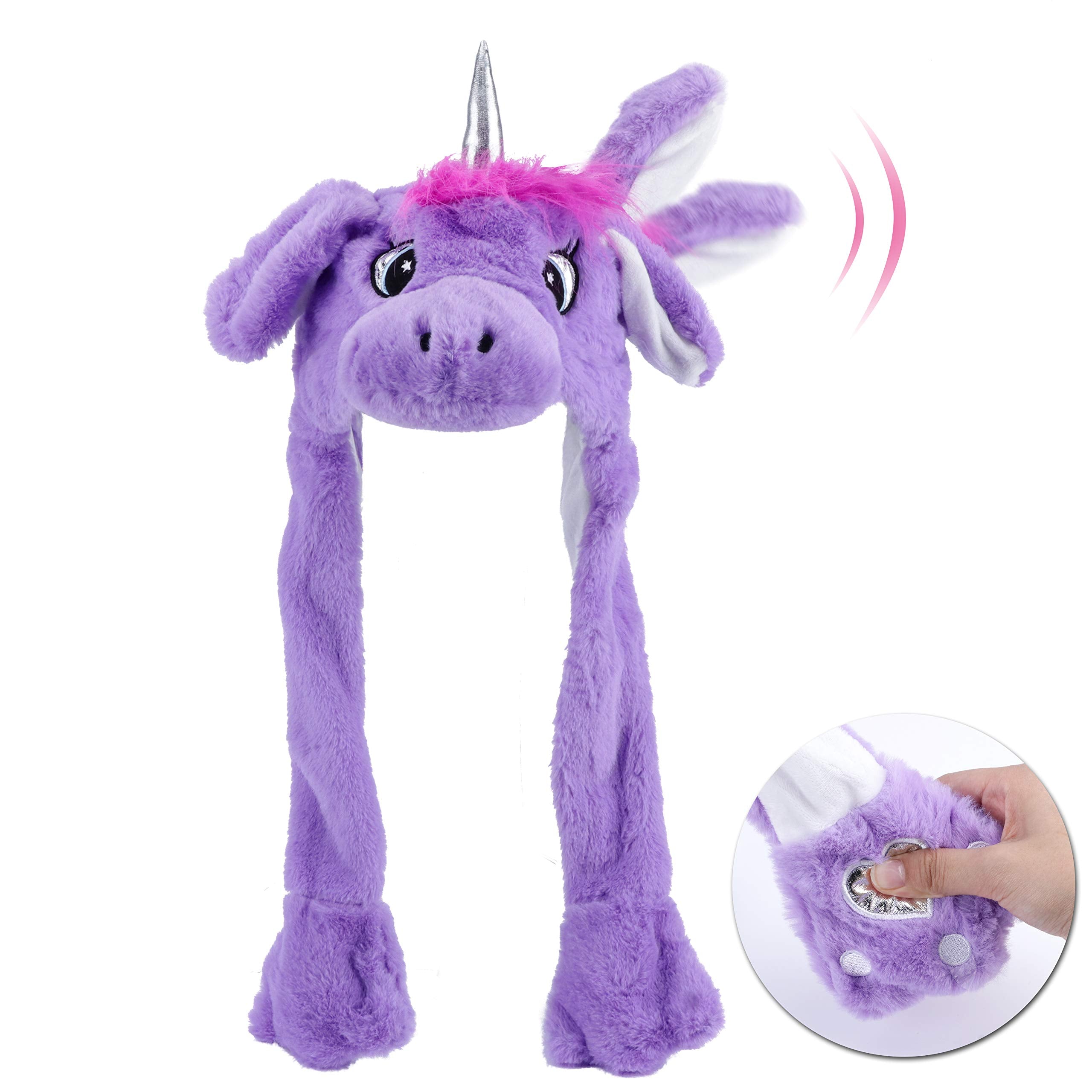 Animal Hat with Ears Moving Jumping Pop Up Beating Hat Plush Holiday Cosplay Dress Up Funny Gift for Kids