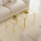 Glass Coffee Table, Modern Rectangular Coffee Table for Living Room, Minimalist Center Tea Table with Sturdy Metal Frame for Apartment, Office, Easy Assembly, 23.6 x 19.7 x 17.7 Inches, Golden