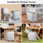SUPER DEAL Kitchen Trash Can 16 Gallon 60L Dual Stainless Steel Garbage and Recycling Can with Foot Pedal for Kitchen, Living Room, Office, Removable Inner Buckets Soft Close Lid Odor Proof, Silver