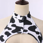 FYMNSI Women Sexy Milk Cow Lingerie Set Anime Maid Cosplay Costume Mini Bikini Bra Bodysuit with Bell Choker Stockings Outfit