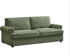 Reversible Sleeper Sofa Bed with Comfortable Memory Foam Mattress, Convertible Corduroy Full Size Pull Out Couch for Living Room, Space Saving Furniture, 70" Wide, Rounded Arms, Dark Green