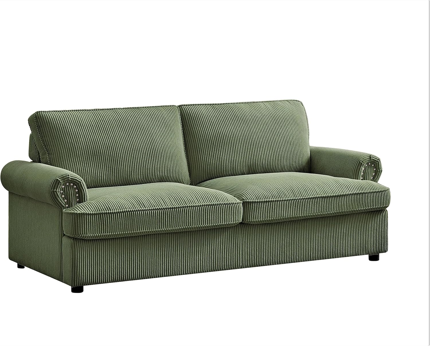 Reversible Sleeper Sofa Bed with Comfortable Memory Foam Mattress, Convertible Corduroy Full Size Pull Out Couch for Living Room, Space Saving Furniture, 70" Wide, Rounded Arms, Dark Green