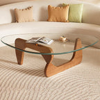 Small Coffee Table Modern Glass Coffee Table, Mid Century Coffee Tables for Living Room, Mesa de Centro para Sala, Rustic Oval Coffee Tables with Glass Top & Wood Base, (Walnut Brown, 31.5in)