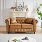 Modern Chesterfield Sofa Couch, 85.5-inch Tech Fabric 3-Seater Sofa with Rolled Arms and Tufted Button for Living Room, Office, Brown