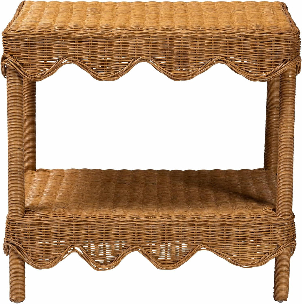 bali & pari Oteria Scalloped Natural Rattan Side Table, Light Honey