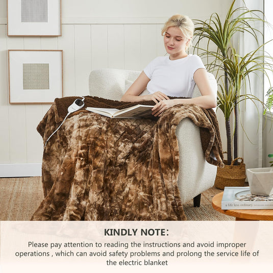 Homemate Heated Blanket Electric Throw - 50x60 Heating Blanket Throw 5 Gears Auto-Off 10 Heat Levels Heat Blanket Over-Heat Protection Luxury Faux Fur Sherpa Heater Blanket Electric ETL Certification