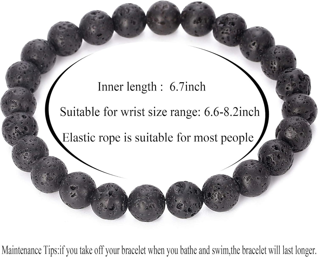 Hamoery Men Women 8mm Natural Stone Lava Rock Diffuser Bracelet Elastic Yoga Agate Beads Bracelet Bangle