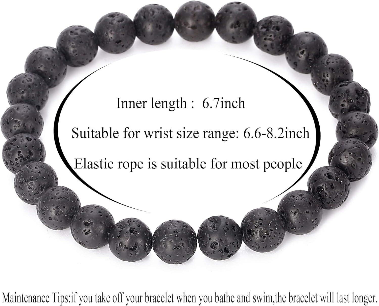 Hamoery Men Women 8mm Natural Stone Lava Rock Diffuser Bracelet Elastic Yoga Agate Beads Bracelet Bangle