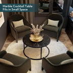 SAYGOER Black Coffee Table Round Marble CoffeeTables for Living Room Modern Small Center Table with Metal Frame, 27.6 * 27.6 * 17.7, Faux Marble