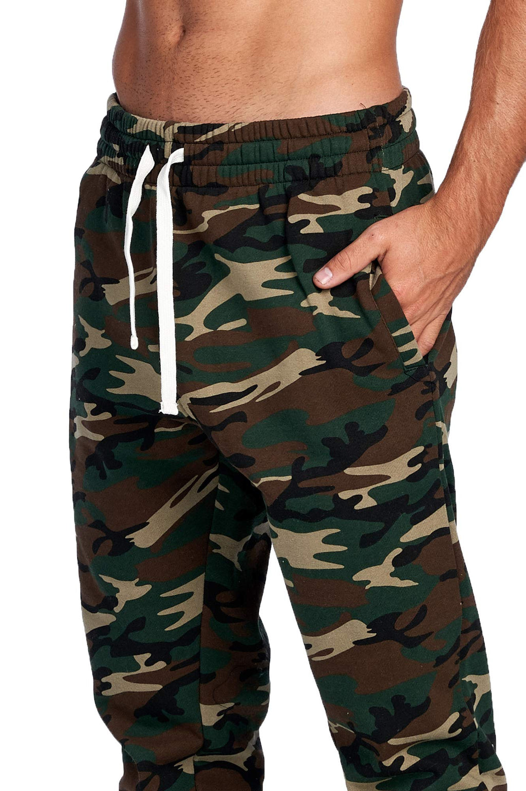 PROGO USA Men's Joggers Sweatpants Basic Fleece Marled Jogger Pant Elastic Waist (Medium, Forest Camouflage) - Grand Goldman