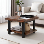 Pomona 27-Inch Rustic Square Coffee Table – Solid Pine Wood with Natural Weathered Finish and Industrial Metal Legs – Small Space Living Room Accent by Alaterre Furniture