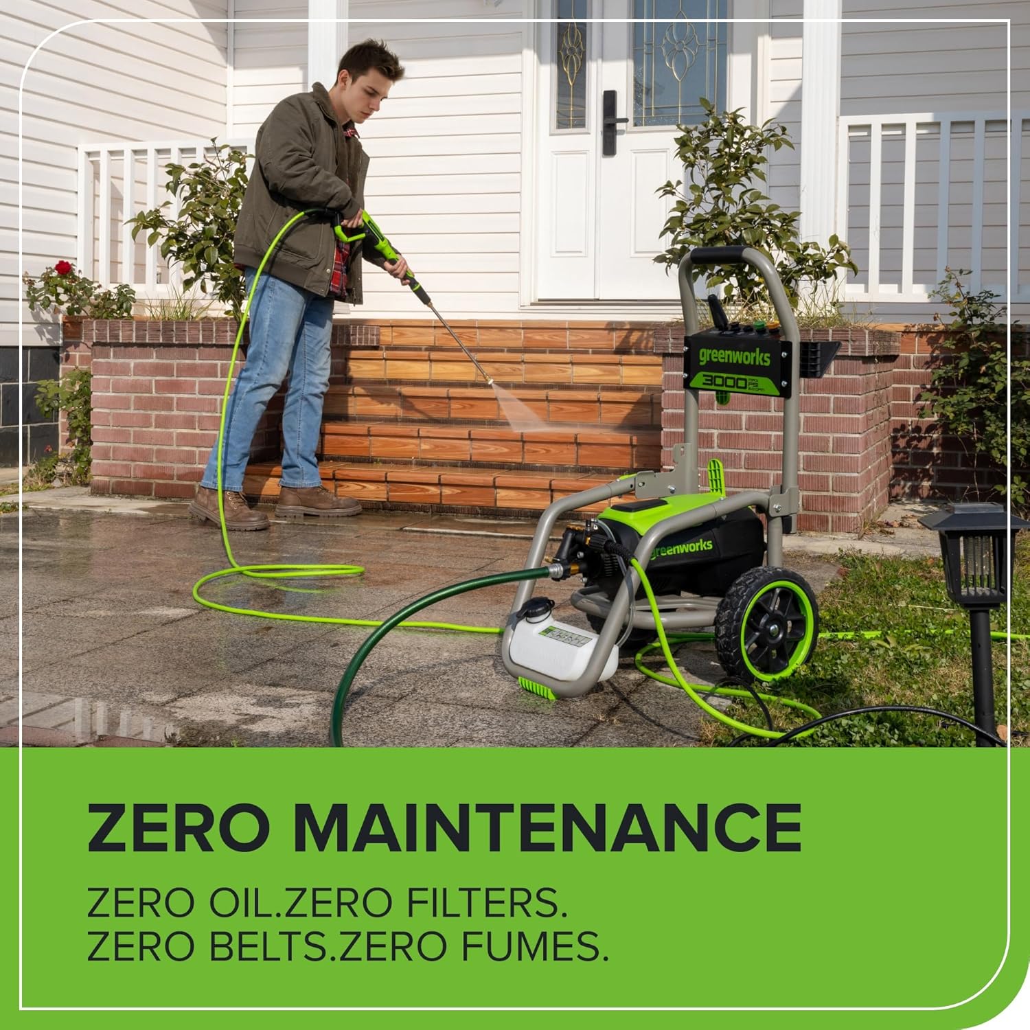 Greenworks Pro Brushless 3000 PSI (CSA Certified) 2.0 GPM Max / 1.1 GPM Electric Pressure Washer (Foldable Handles, Rugged Steel Frame, 25 FT Hose, 35 FT GFCI Power Cord)