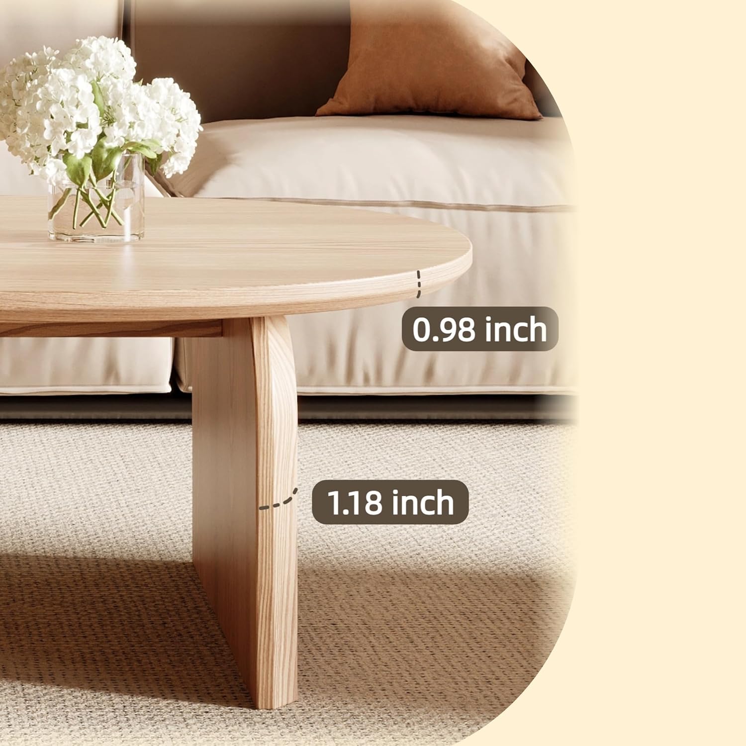 Honyee Modern Oval Coffee Table, Small Coffee Tables for Living Room - Oak Wood Top with Solid Legs, Wooden Center Table Easy Assembly for Living Room &Bedroom,Office, Natural