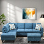 L Shaped Couch, Lounge Sectional Sofa with Chaise for Living Room, 6 Seat Modern Modular Couches with Movable Storage Ottoman, Black Grey