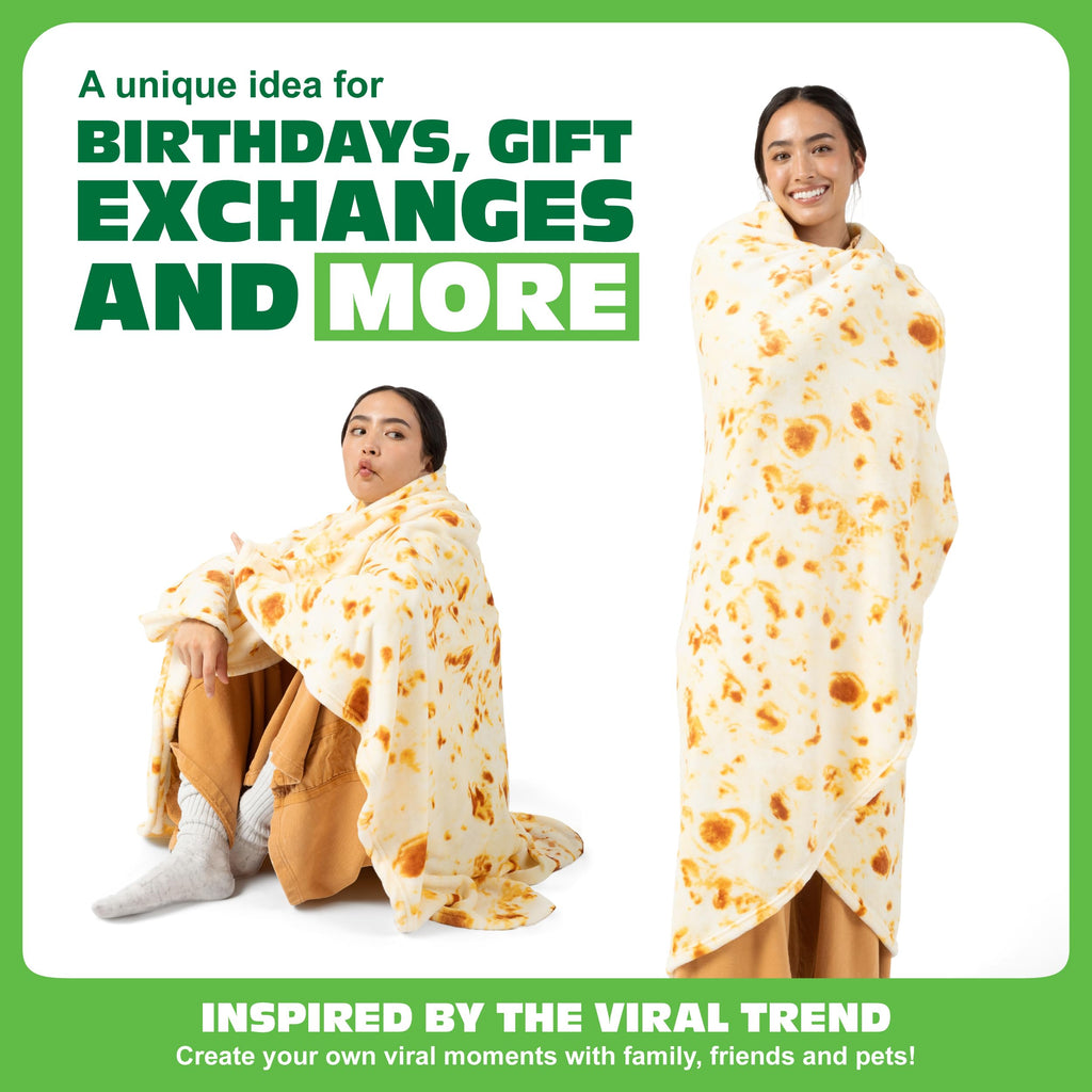 Cozy Concepts Co. Burrito Komfort Tæppe af Relatable, Viral Trend Inspireret, Ligner en Kæmpe Tortilla til at Pakke Dig Selv Ind som en Burrito, Fantastiske Påskegaver til Teenagere, Stor Størrelse 65” Tæppe