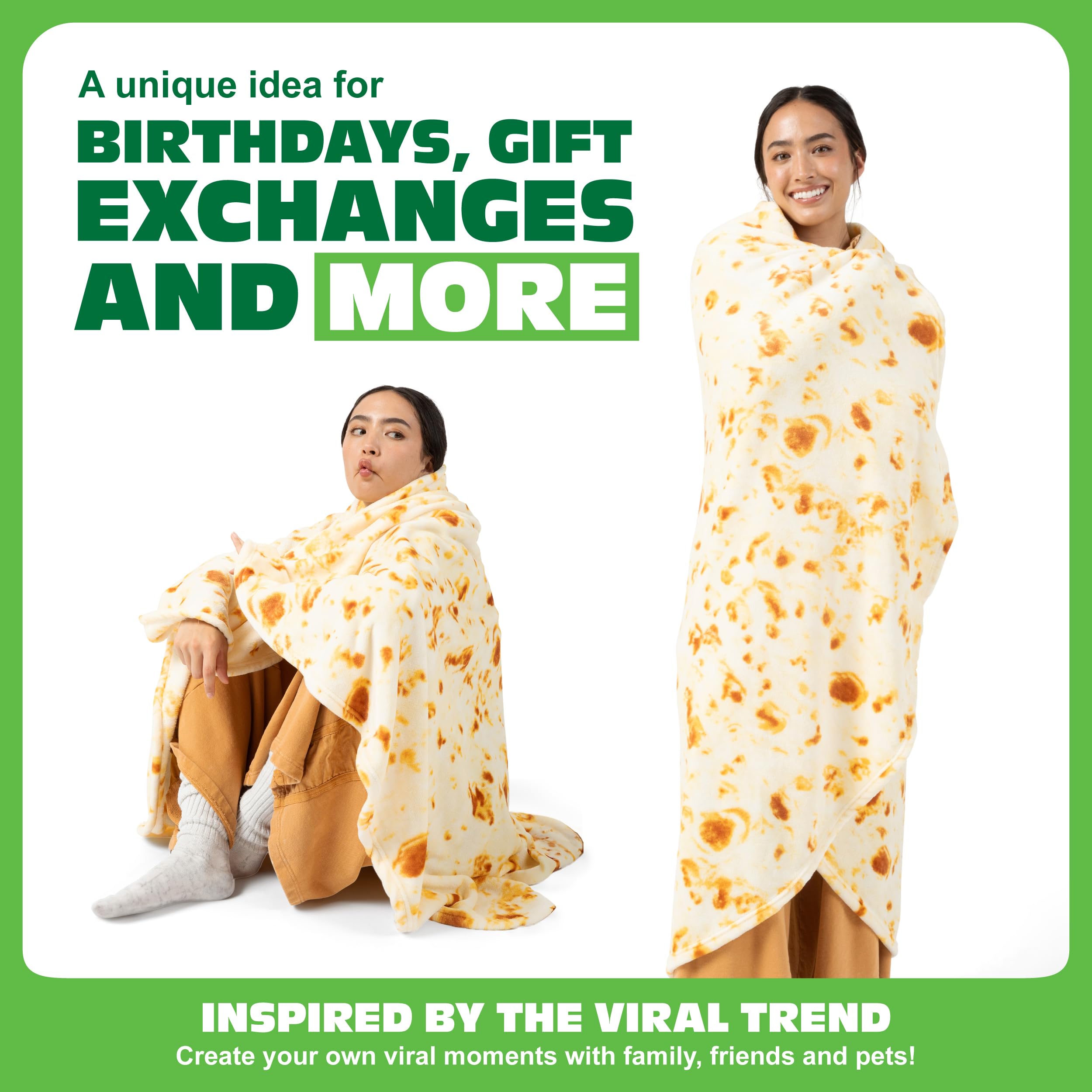 Cozy Concepts Co. Burrito Komfort Tæppe af Relatable, Viral Trend Inspireret, Ligner en Kæmpe Tortilla til at Pakke Dig Selv Ind som en Burrito, Fantastiske Påskegaver til Teenagere, Stor Størrelse 65” Tæppe