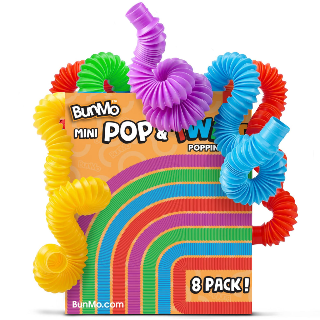BUNMO Easter Basket Stuffers for Toddler - Pop Tubes - Sensory Fidget Toys - Creative Learning - Hours of Fun for Kids - Easter Toys - Tons of Ways to Play - Non-Mouthable 3+ - 4 Pack Large