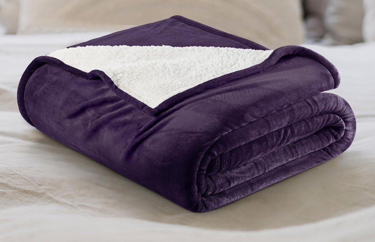 Utopia Bedding Sherpa Blanket Queen Size (Plum, 90x90 Inches) - Soft Lightweight Plush Fleece Reversible Blanket for Bed, Sofa, Couch, Camping and Travel