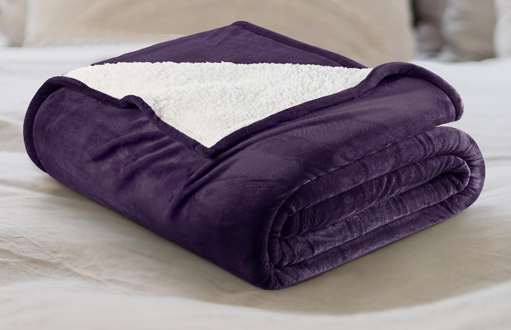 Utopia Bedding Sherpa Blanket Queen Size (Plum, 90x90 Inches) - Soft Lightweight Plush Fleece Reversible Blanket for Bed, Sofa, Couch, Camping and Travel