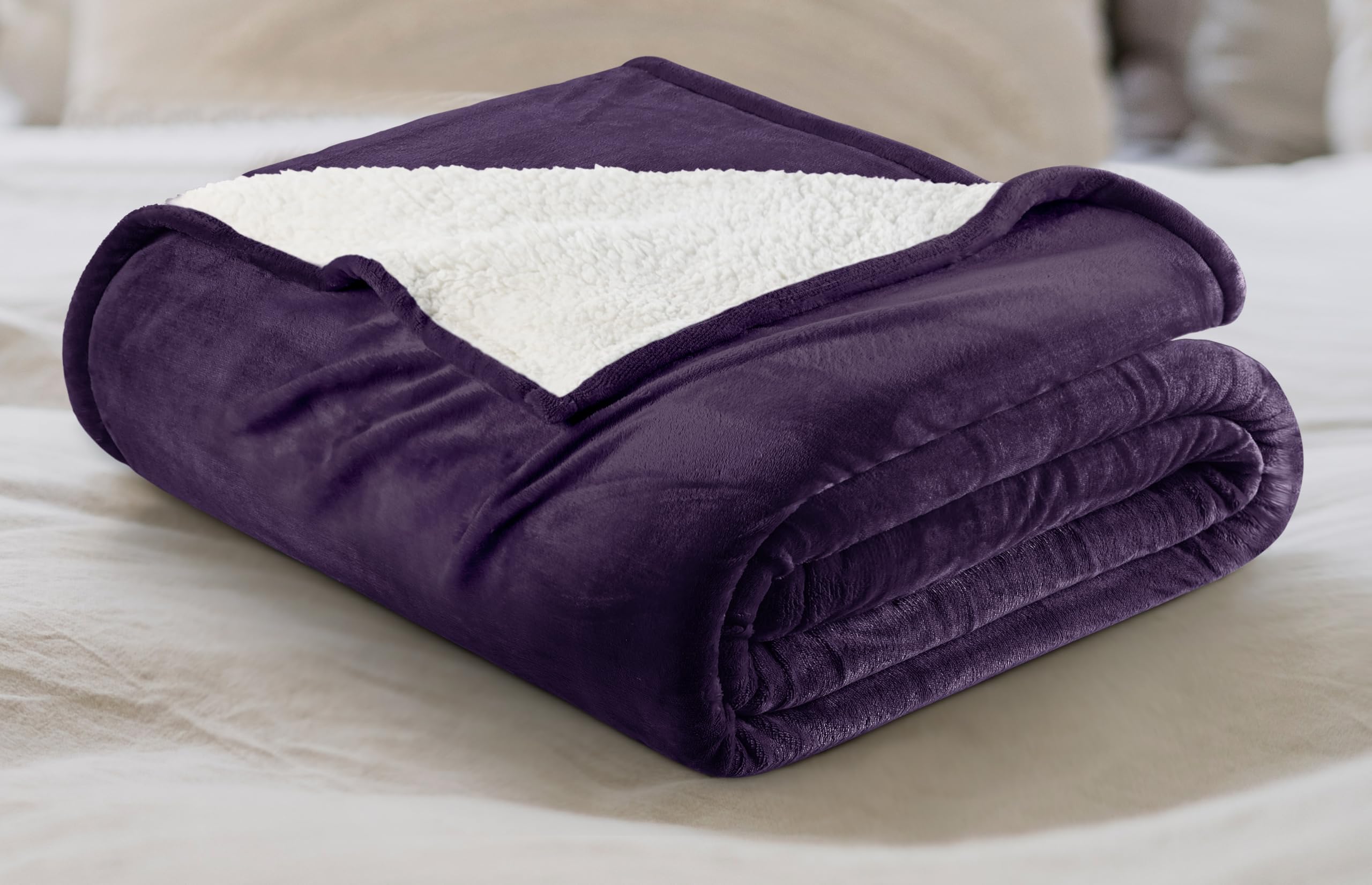 Utopia Bedding Sherpa Blanket Queen Size (Plum, 90x90 Inches) - Soft Lightweight Plush Fleece Reversible Blanket for Bed, Sofa, Couch, Camping and Travel