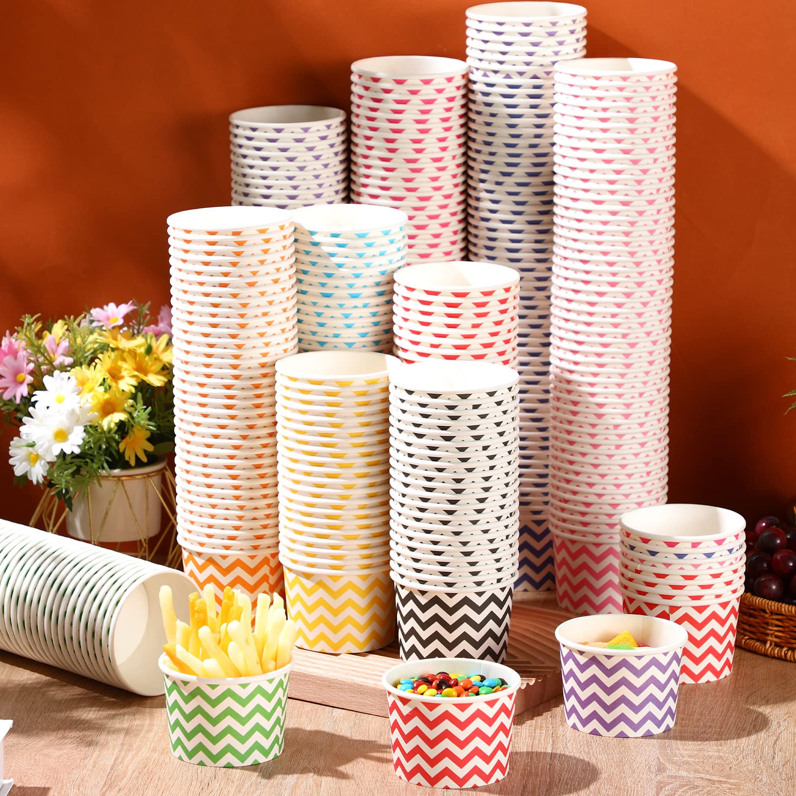 500 Pack Paper Ice Cream Cups 8 oz Ice Cream Sundae Cups Bulk Disposable Dessert Bowls Treat Snack Cups Frozen Yogurt Cup for Hot or Cold Food Soup Fruits Birthday Bar Party Supplies, 10 Colors