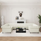 U Shaped Large Sectional Sofa, Chesterfield Leather Faux Couch Tufted Accent Sofa with Scroll Arms and Nailhead for Living Room, Office