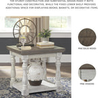 Signature Design by Ashley Havalance Farmhouse Square End Table with Floor Shelf, Vintage Gray & White with Weathered Finish