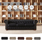 Chesterfield Leather Sofa, 89" Mid Century Modern Couch with Low Back, Roll Arm Nailhead Trim Classic 3 Seater Couch for Living Room, Office, Apartment, PU Black