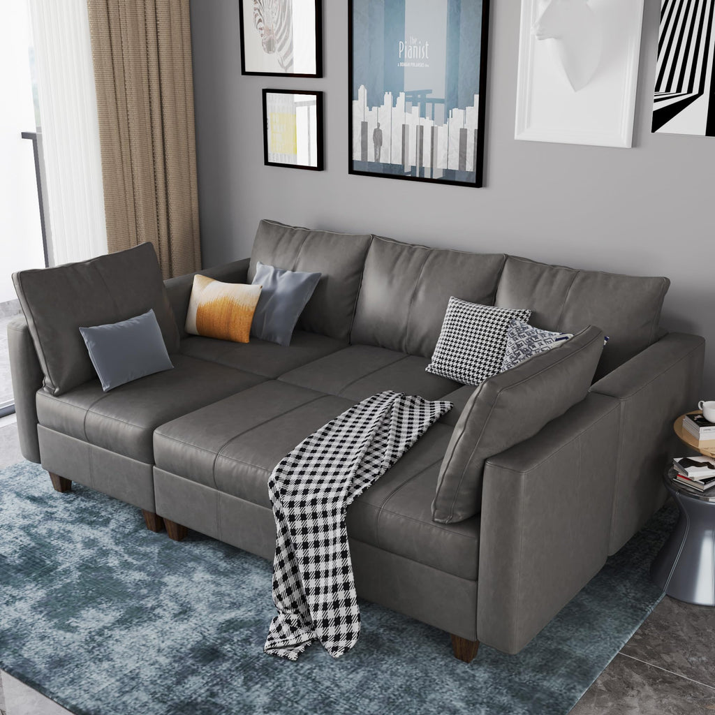 EASE MOOSE Faux Leather Sectional Sofa Sleeper Couch with Storage,Faux Leather Moduar Sectional Sleeper Sofa Bed Modular Couch for Living Room