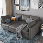 EASE MOOSE Faux Leather Sectional Modular Sleeper Sofa Sectional Sofa Bed with Storage, Faux Leather Modular Sofa Sectional Couch Brown